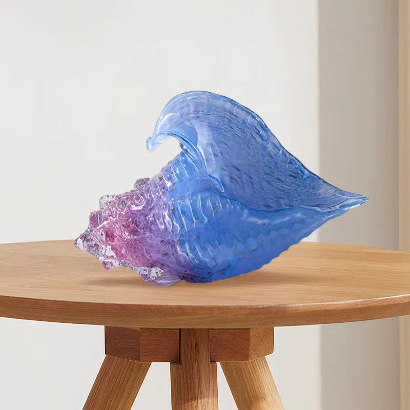 Escultura de concha de vidro colorida elegante, feita à mão, decoração de concha do mar, ornamento moderno para casa, hall premium, prateleira de estudo, item decorativo
