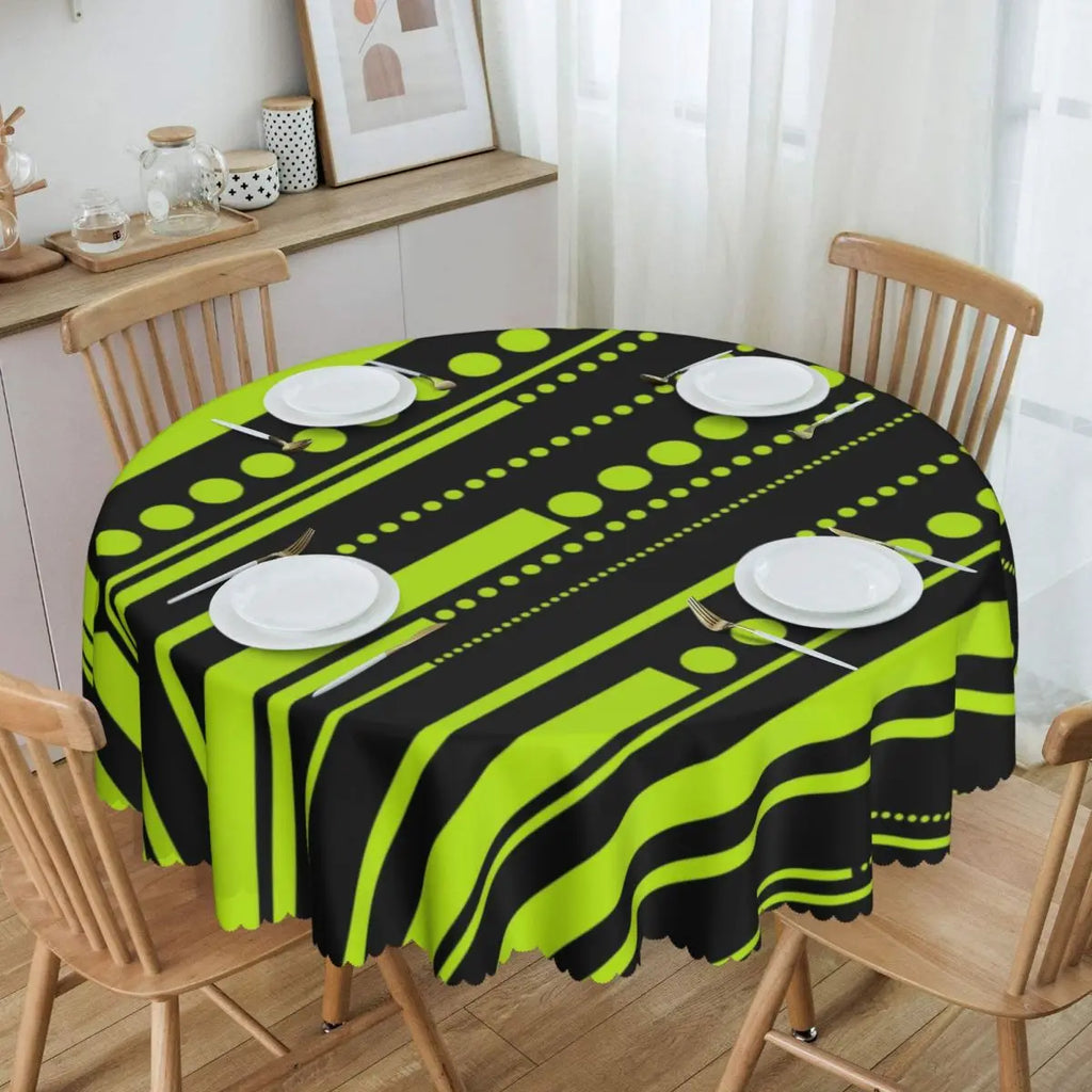 Orange Wave Gradient Retro Pattern Round Tablecloths 60 Inch Abstract Geometric Table Covers for Kitchen Table Cloth