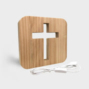Luz led cristã cruz de madeira ornamentos usb led night light decoração de mesa cristã em pé igreja cruz miniaturas