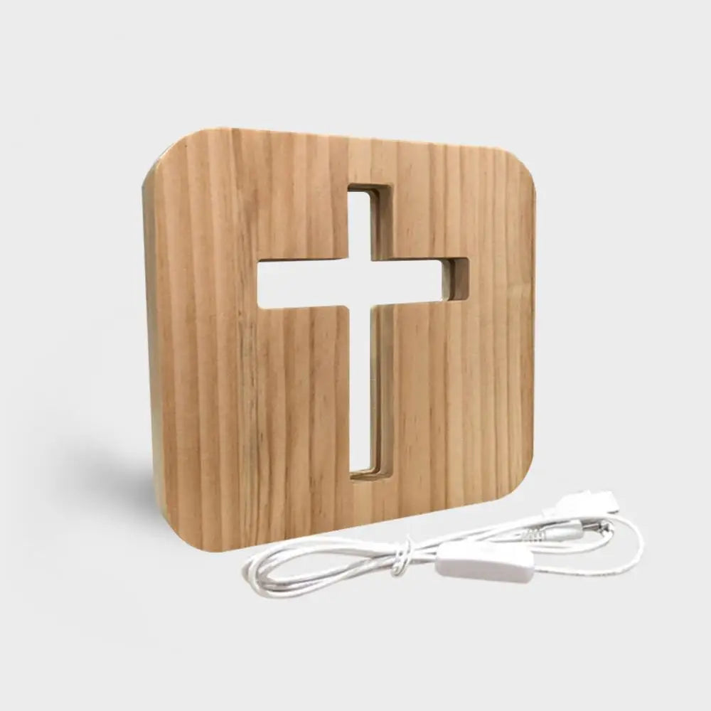 Luz led cristã cruz de madeira ornamentos usb led night light decoração de mesa cristã em pé igreja cruz miniaturas