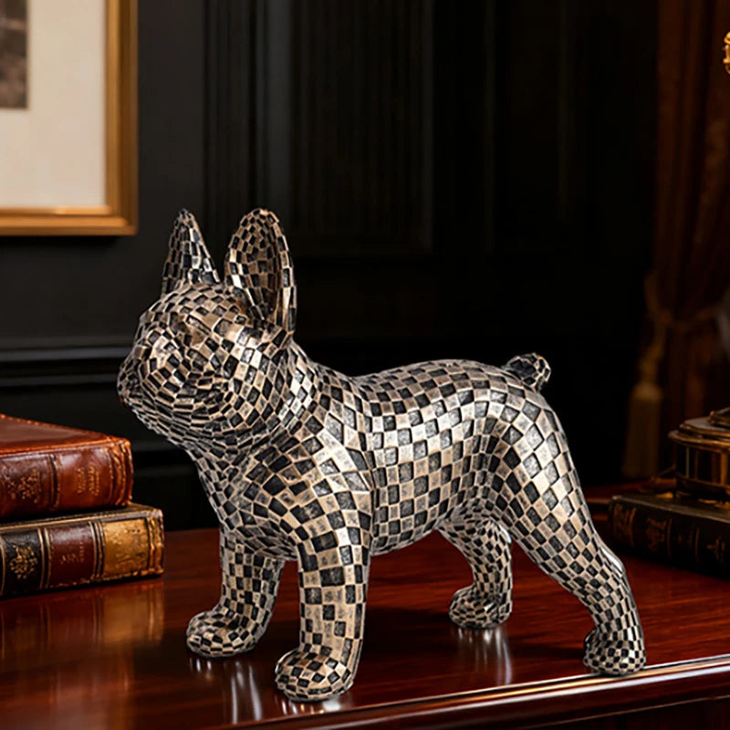 Mosaico estátua de buldogue francês artesanal escultura de arte colorida decoração animal 3d para jardim casa presente exclusivo para amantes de animais de estimação