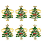 6 pçs anéis de guardanapo de natal árvore de natal floco de neve veados quebra-nozes guardanapo titular fivela de guardanapo de ouro para festa de natal decoração de mesa