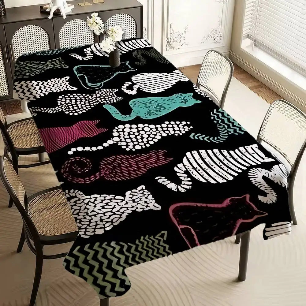 Textura gato pano de mesa retangular mancha toalha de mesa oleada mantel mesa impermeável decoração