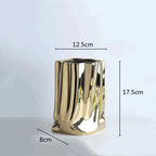 Prata ruffled flor vaso de cerâmica porcelana arranjo flor decoração saco forma terrário vasos decoração para casa