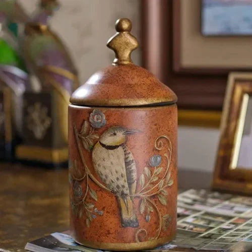 Frascos de armazenamento de cerâmica vintage, jarra de açúcar de cozinha, lata de chá esmaltada à prova de umidade, jarra de armazenamento, ornamento doméstico antigo