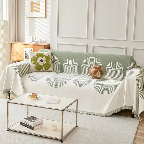 Engrossar chenille verde capa de sofá cobertor simples almofada geométrica ins vento areia toalha de cabelo moda cobertor sofá toalha