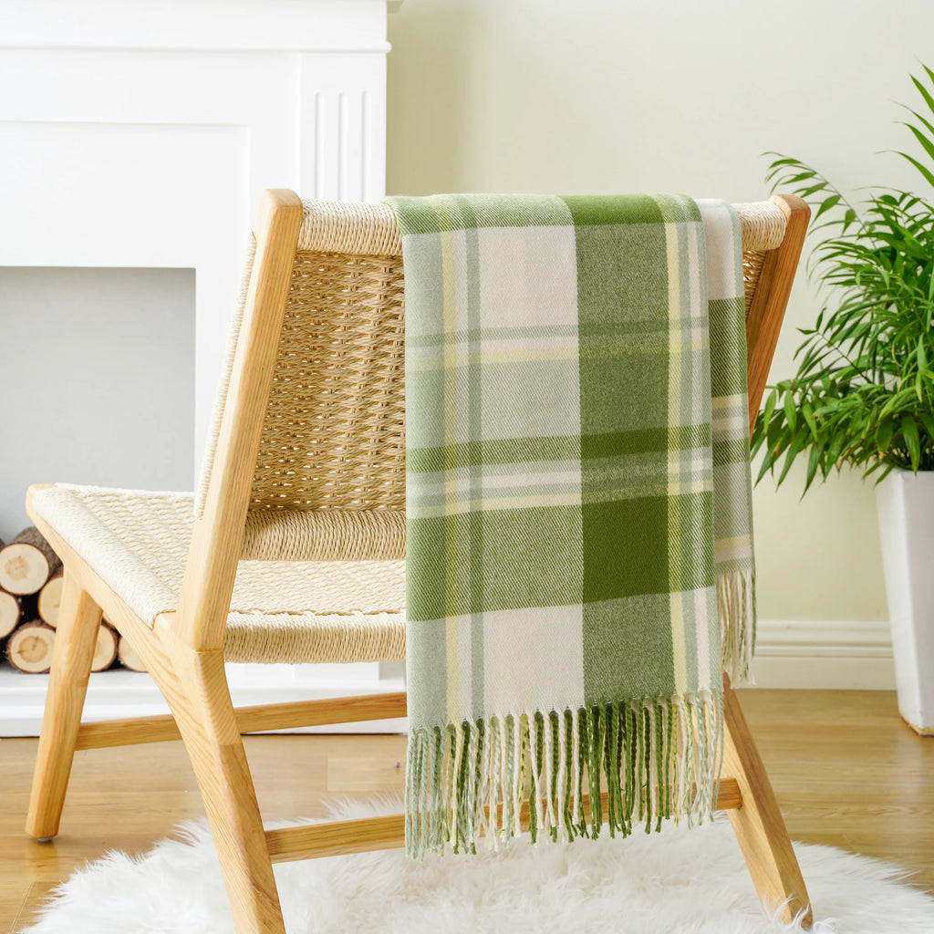 Battilo xadrez lance cobertor para cama sofá verde leve cobertor de caxemira cobertores com borlas primavera lance decoração para casa