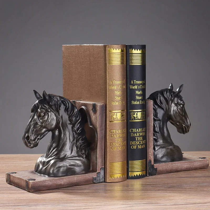Europeu retro cabeça de cavalo bookstopper (1 pçs) ornamento animal resina adequado para sala estar estudo escritório prateleira decoração