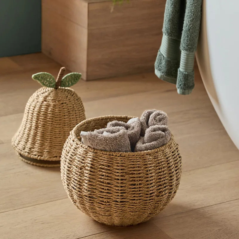 Boho artesanal tecido à mão rattan natural em forma de pêra cesta de armazenamento organizador bandeja de mesa decoração para casa padrão de frutas eco-amigável