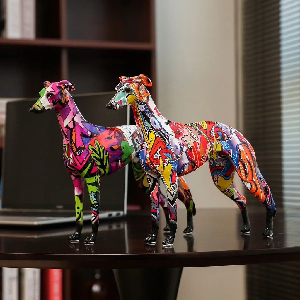 9.84inch Painting Art Graffiti Greyhound Family Dog Whibbit Dog Creative Resin Crafts Home Decoration Wine Cabinet Office Gift