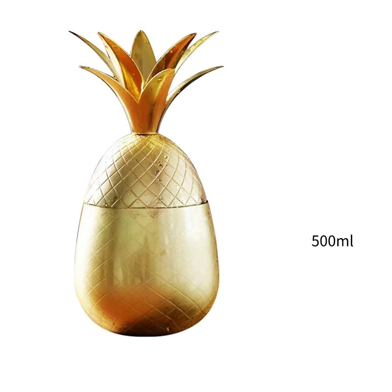 Copo de abacaxi de aço inoxidável, caneca mule de moscou, canecas de metal criativas, copos de vidro de coquetel com canudo e tampa, canecas de coquetel, ferramenta de bar