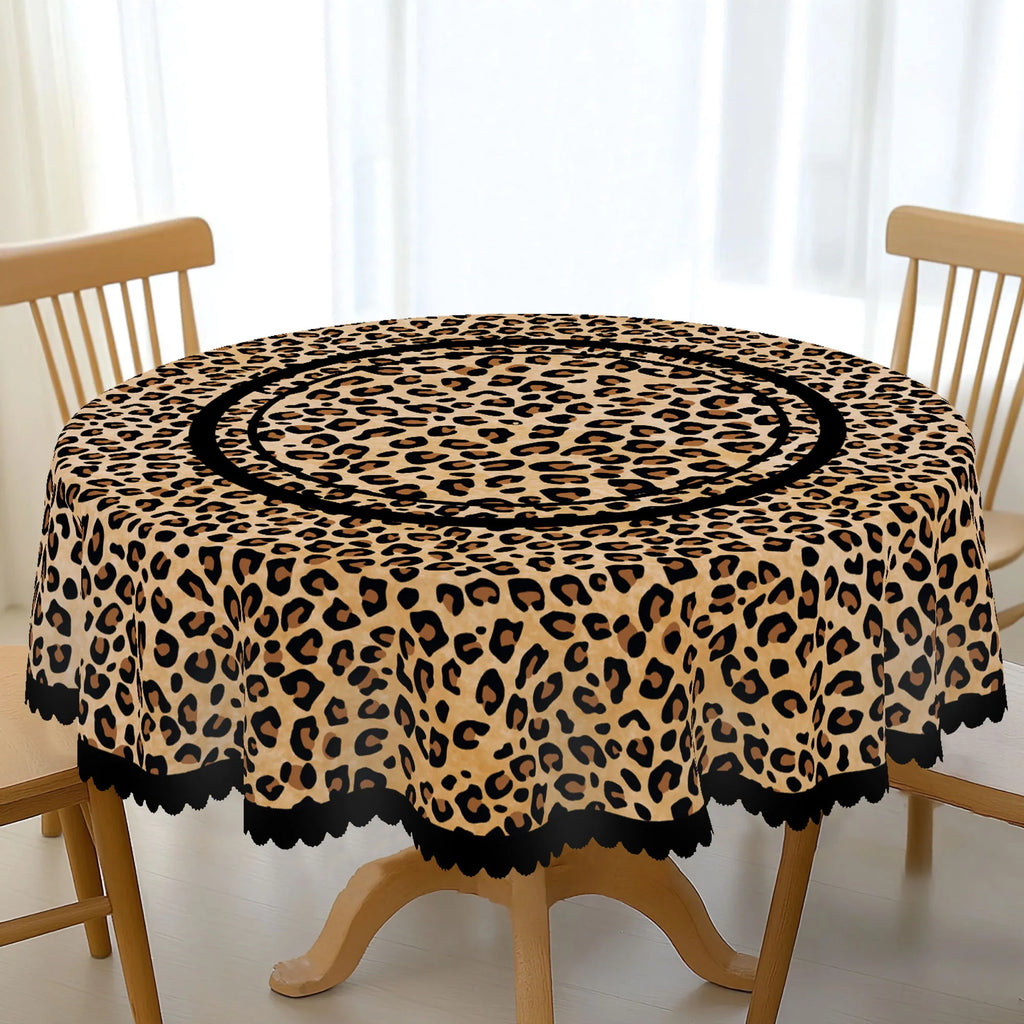 Toalha de mesa redonda com estampa de leopardo manchado, toalha de mesa retangular com estampa de leopardo marrom preto, toalha de mesa de festa, decoração de mesa de acampamento no pátio, capa de mesa para cozinha diária, terraço, uso interno e externo