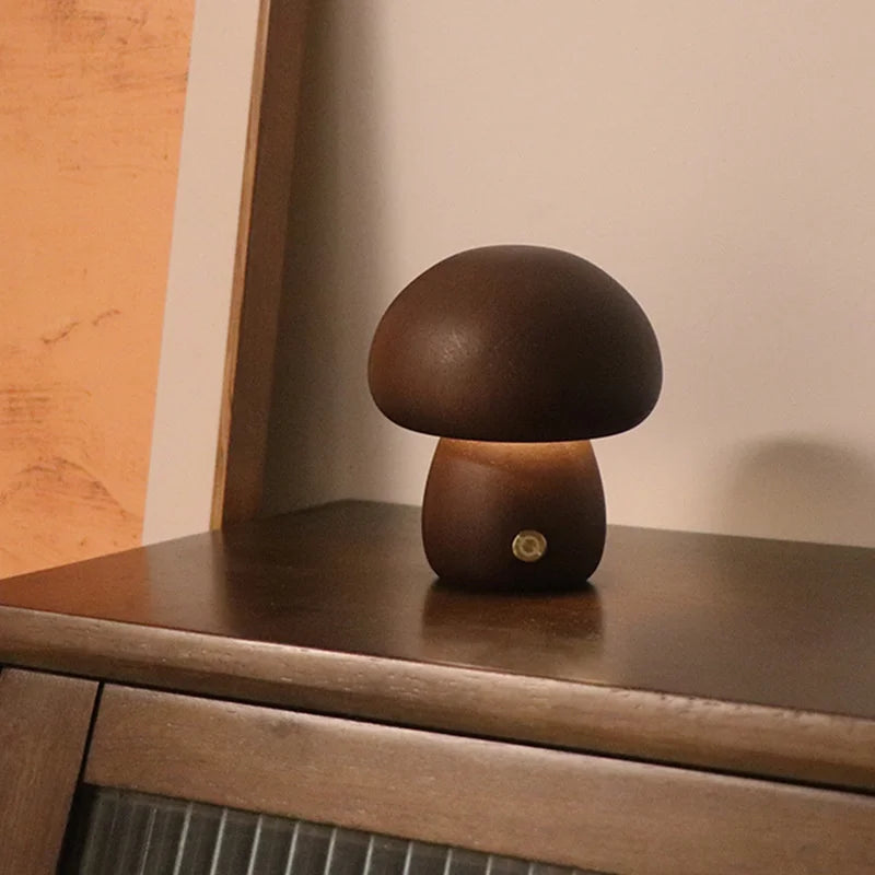 Cogumelo bonito led night light lâmpada de mesa de cabeceira de madeira com interruptor de toque decoração do quarto lâmpada de cogumelo ambiental de alto nível