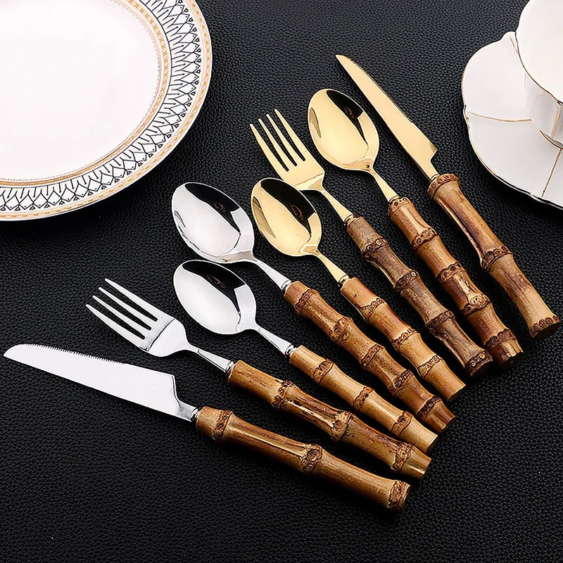 Conjunto de Talheres de Bambu com 24pcs