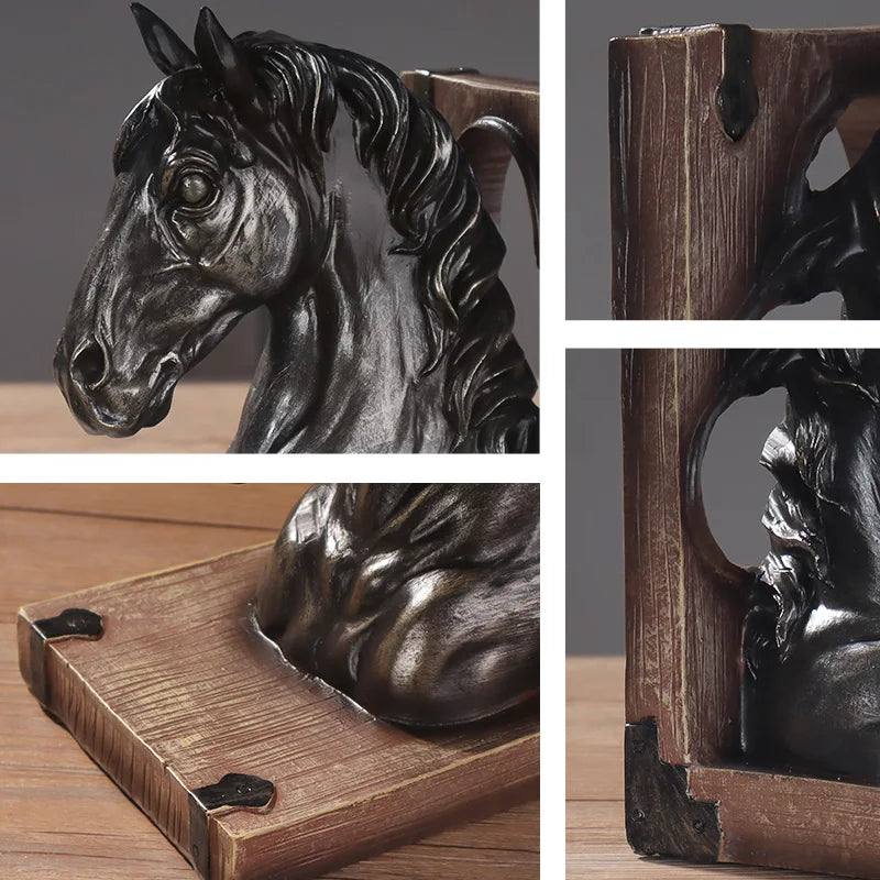 Europeu retro cabeça de cavalo bookstopper (1 pçs) ornamento animal resina adequado para sala estar estudo escritório prateleira decoração