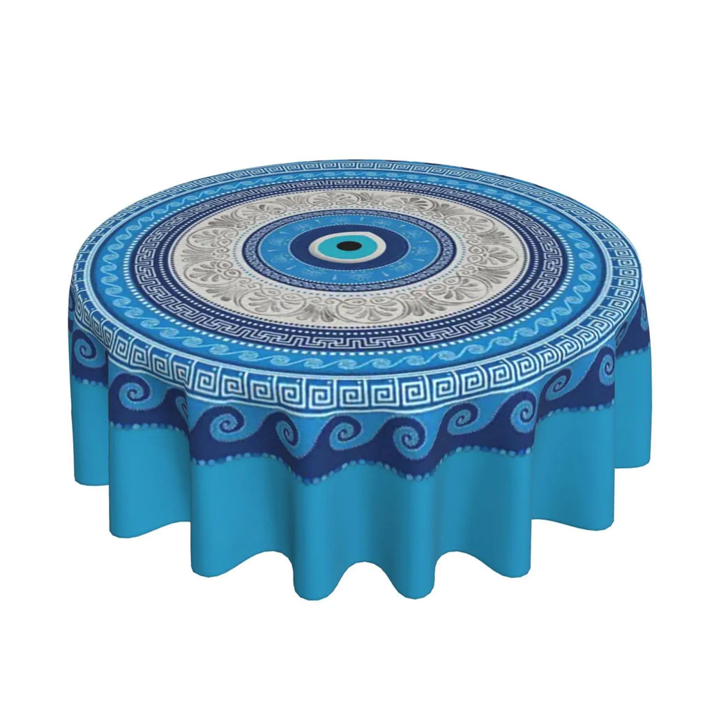 Toalha de mesa redonda de mau olhado, capa de mesa decorativa de tecido, toalha de mesa de 60 polegadas para mesa