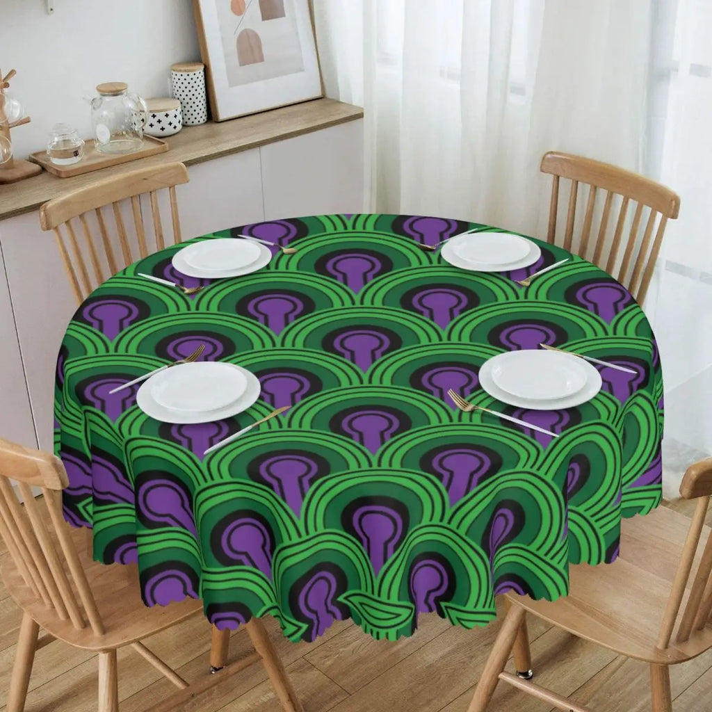 Orange Wave Gradient Retro Pattern Round Tablecloths 60 Inch Abstract Geometric Table Covers for Kitchen Table Cloth