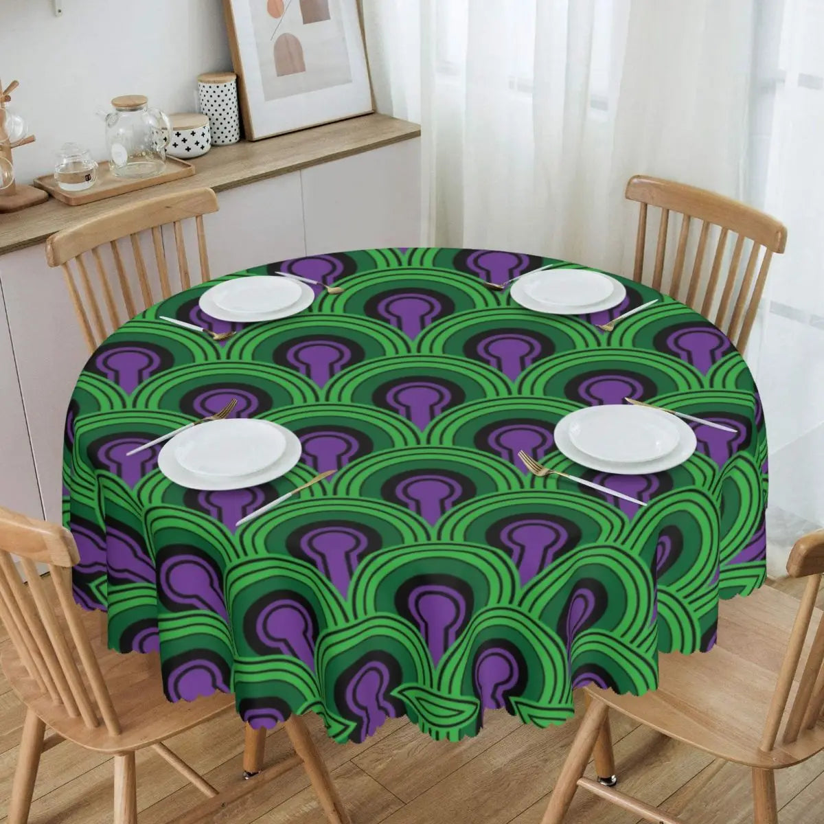 Orange Wave Gradient Retro Pattern Round Tablecloths 60 Inch Abstract Geometric Table Covers for Kitchen Table Cloth