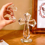 1pc amor anjo e cruz prisma em forma de artesanato de vidro, peitoris da janela coletor de sol ornamento prisma luz captura artesanato decorativo