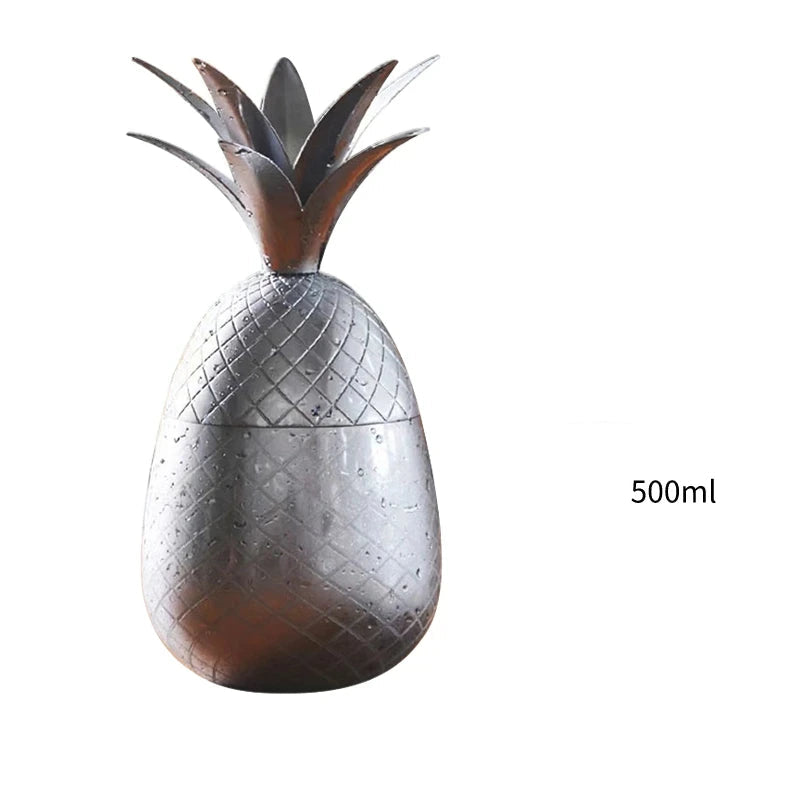 Copo de abacaxi de aço inoxidável, caneca mule de moscou, canecas de metal criativas, copos de vidro de coquetel com canudo e tampa, canecas de coquetel, ferramenta de bar