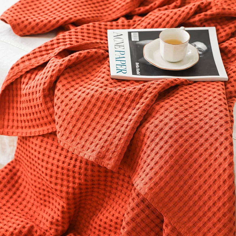 Verão 3d waffle xadrez puro algodão cama cobertor lance colcha fina de malha colcha casa hotel cobertores sofá capa lance cobertores