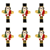 6 pçs anéis de guardanapo de natal árvore de natal floco de neve veados quebra-nozes guardanapo titular fivela de guardanapo de ouro para festa de natal decoração de mesa