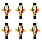 6 pçs anéis de guardanapo de natal árvore de natal floco de neve veados quebra-nozes guardanapo titular fivela de guardanapo de ouro para festa de natal decoração de mesa