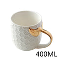 Canecas de 400ml com alça de cauda de sereia dourada, caneca criativa de cerâmica para café, chá, leite, rabo de peixe, presentes novidade