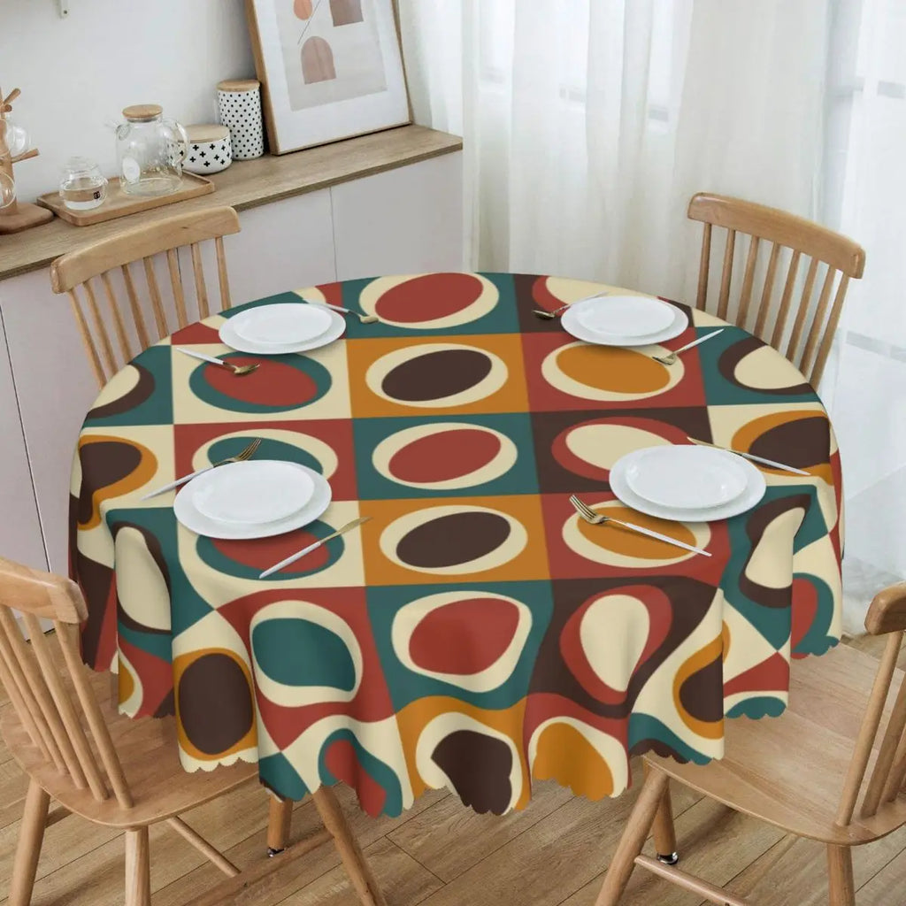Orange Wave Gradient Retro Pattern Round Tablecloths 60 Inch Abstract Geometric Table Covers for Kitchen Table Cloth