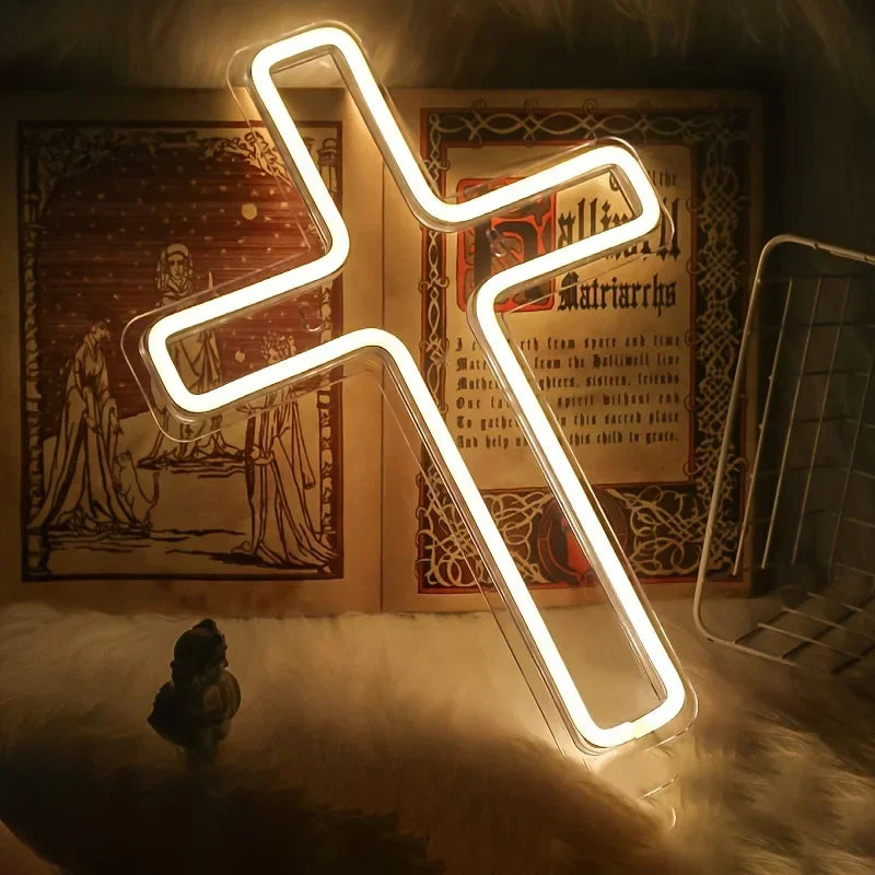 Sinal de néon da cruz de jesus, lâmpada de arte da decoração da cruz de led para a decoração da parede, quarto, decoração cristã, sala religiosa, decoração do dia de batizado