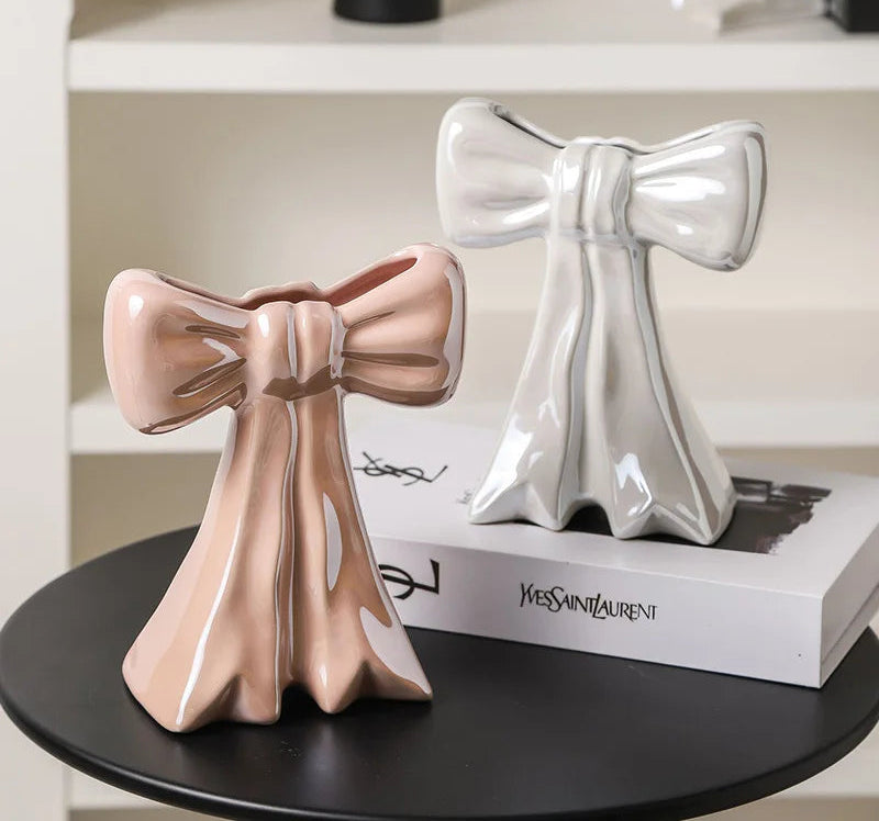Adorável bowknot vaso de cerâmica vasos de plantas decoração de mesa arranjo de flores porcelana brilhante vaso floral decoração estética do quarto