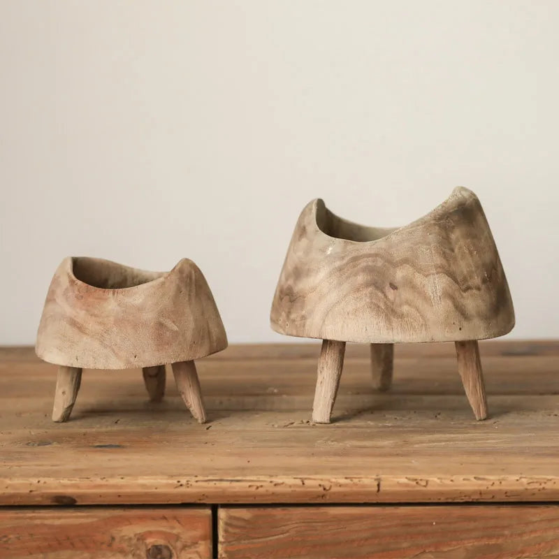 Paulownia De Madeira Redonda Pé Alto Pequena Bandeja, Placa De Lanche Retro, Estilo Velho Campo, Mesa De Chá Da Sala De Estar, Prato De Frutas De Açúcar