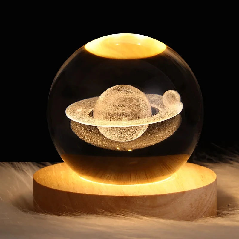 Bola de cristal led night light colorido saturno sistema solar 3d lua candeeiro mesa usb quarto atmosfera lâmpada para aniversário presente do miúdo