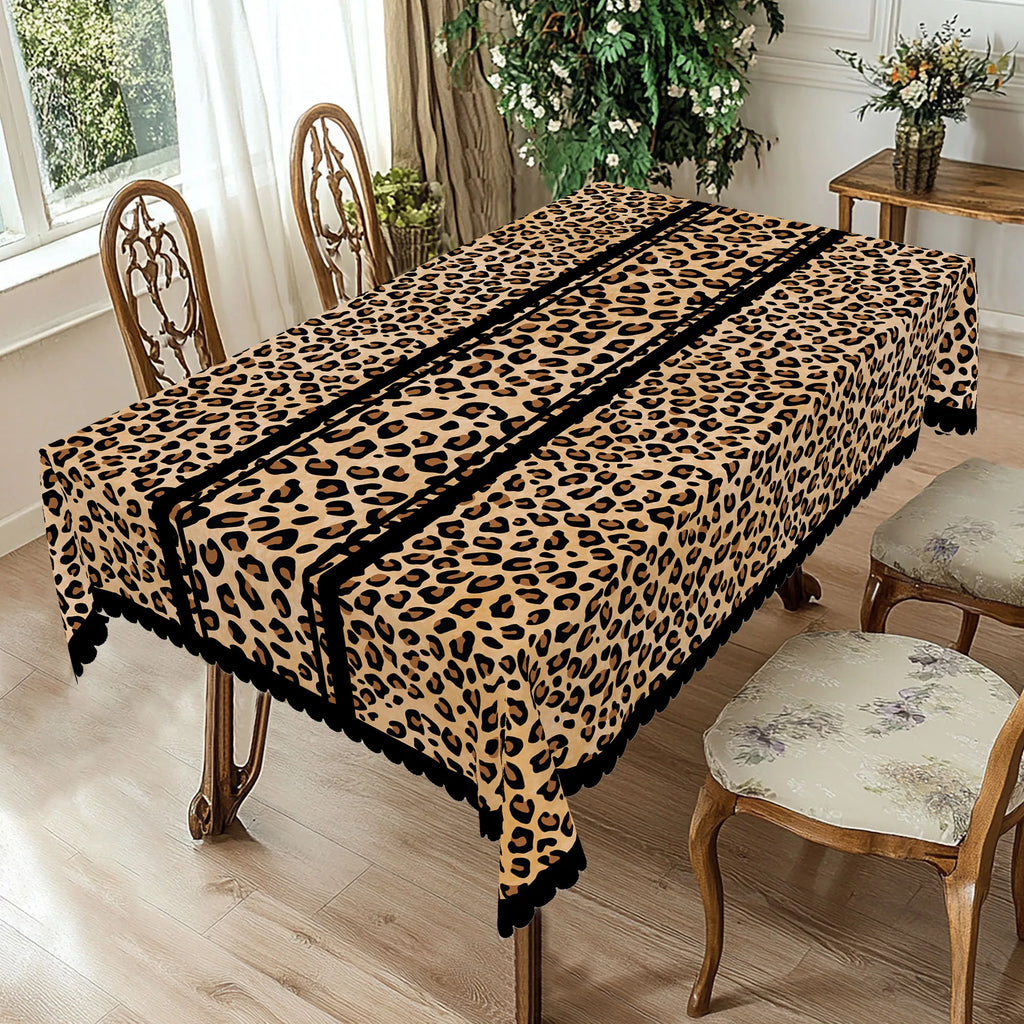 Toalha de mesa redonda com estampa de leopardo manchado, toalha de mesa retangular com estampa de leopardo marrom preto, toalha de mesa de festa, decoração de mesa de acampamento no pátio, capa de mesa para cozinha diária, terraço, uso interno e externo