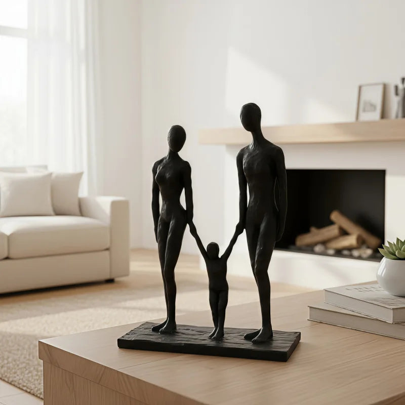 Vilead moderna resina família escultura abstrata pais e filho estátua minimalista decoração de casa estatueta preta presente ornamento interior