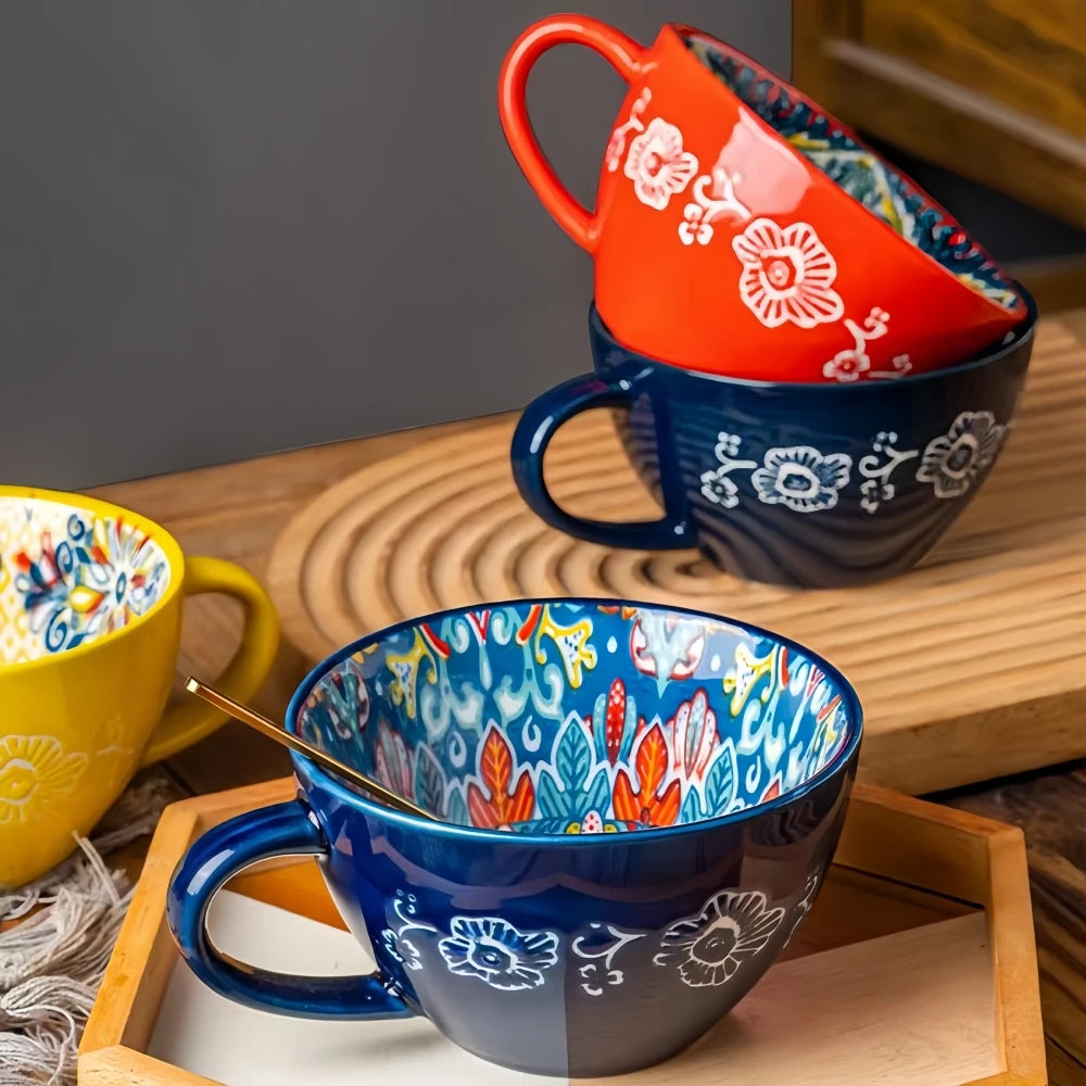Caneca de chá boêmia da manhã, caneca de café de cerâmica de 13,5 onças para colegas de família, professores, esposas, maridos, irmãs, irmãos engraçados