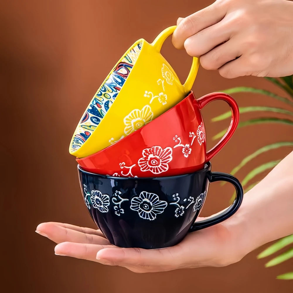 Caneca de chá boêmia da manhã, caneca de café de cerâmica de 13,5 onças para colegas de família, professores, esposas, maridos, irmãs, irmãos engraçados