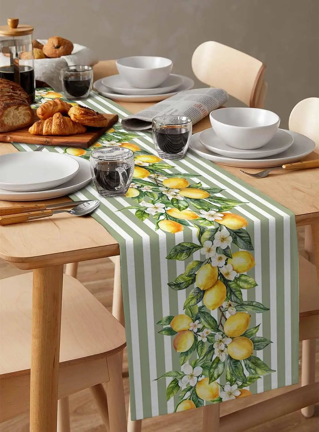 Verão limão frutas flores linho corredor de mesa cômoda cachecol decoração verde branco listrado corredores de mesa feriado cozinha festa decoração