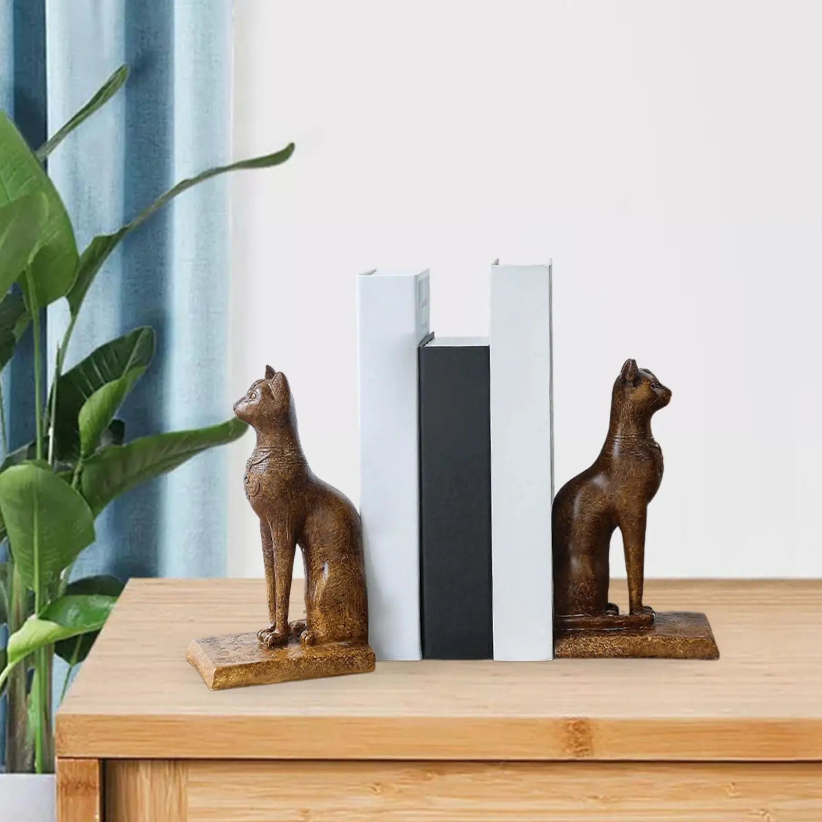 Vintage Egípcio Gato Estátuas Bookends, Estante de Livros, Suportes de Livros, Estante Bar, Escritório, Quarto, Decoração de Casa, 2pcs
