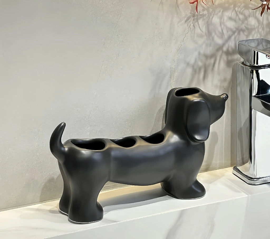 Dachshund cerâmica suporte de escova de dentes elétrica rack armazenamento pia do banheiro lavatório pasta de dentes base decoração do banheiro
