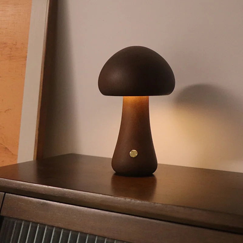 Cogumelo bonito led night light lâmpada de mesa de cabeceira de madeira com interruptor de toque decoração do quarto lâmpada de cogumelo ambiental de alto nível