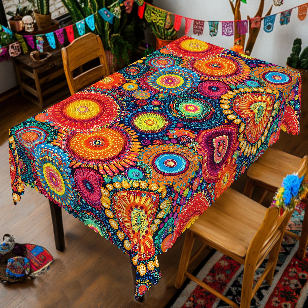 1 pedaço de toalha de mesa boêmia redonda e retangular, disponível em vários tamanhos, design de estampa de bolinhas, cultura hippie, decoração de carnaval, mexicana, primavera e verão, toalhas de mesa para cozinha doméstica, festas, decoração étnica de férias