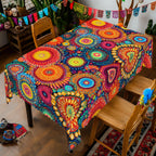 1 pedaço de toalha de mesa boêmia redonda e retangular, disponível em vários tamanhos, design de estampa de bolinhas, cultura hippie, decoração de carnaval, mexicana, primavera e verão, toalhas de mesa para cozinha doméstica, festas, decoração étnica de férias