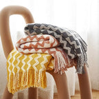 Cobertor de malha acrílica onda cinza, leve e macio, cobertor decorativo com borlas para viagens, sofá, cama