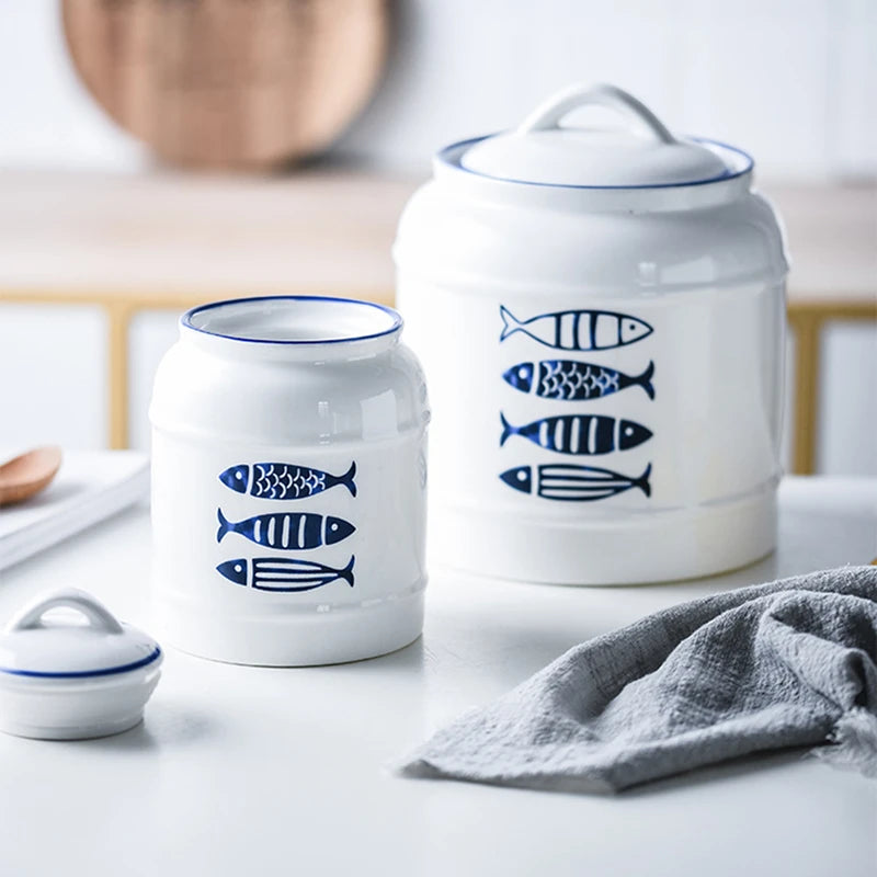 Jarro selado cerâmico com tampa, jarra do armazenamento da mercearia, grande capacidade, transportador portátil do chá, armazenamento do petisco da umidade-prova, uso home