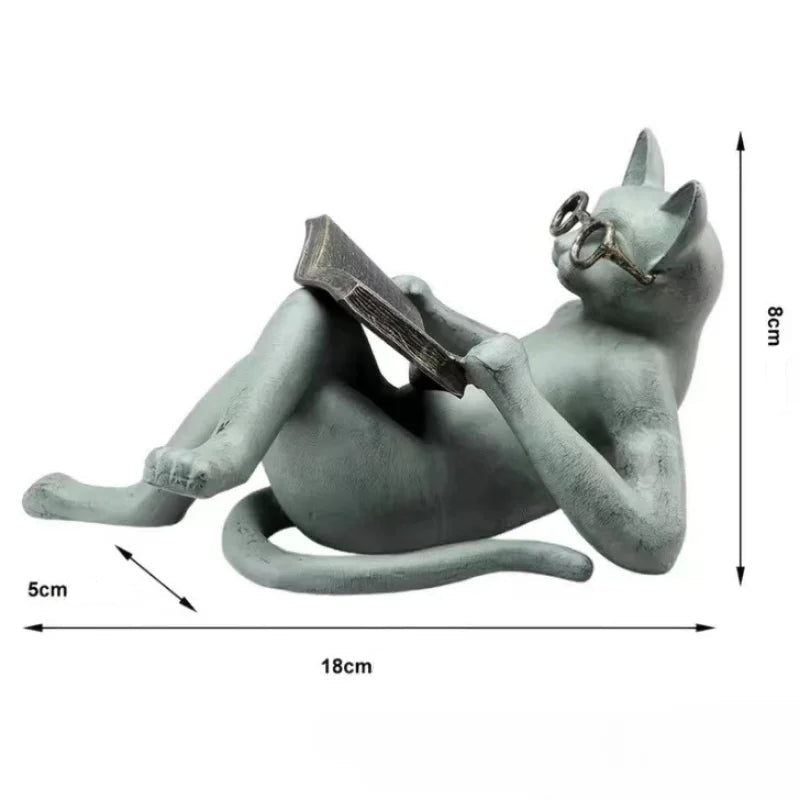 Ler literatura gato artesanato decoração criativa ler gato casa mesa decoração estátua escritório decoração para casa presente acessórios do carro