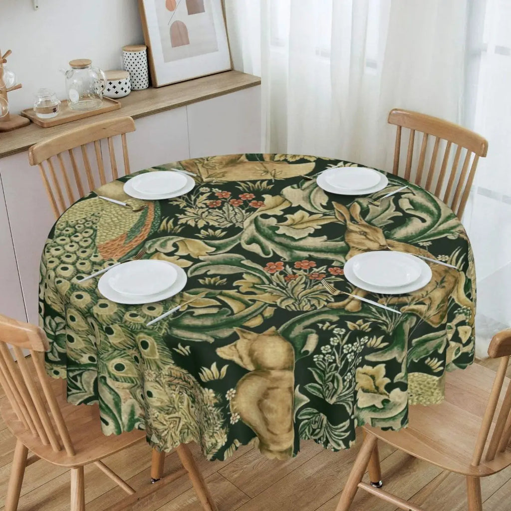 Redonda Pavões E Raposa Por William Morris Toalha De Mesa À Prova De Óleo À Prova D' Água Cobre Animais Da Floresta Têxtil Padrão Toalha De Mesa