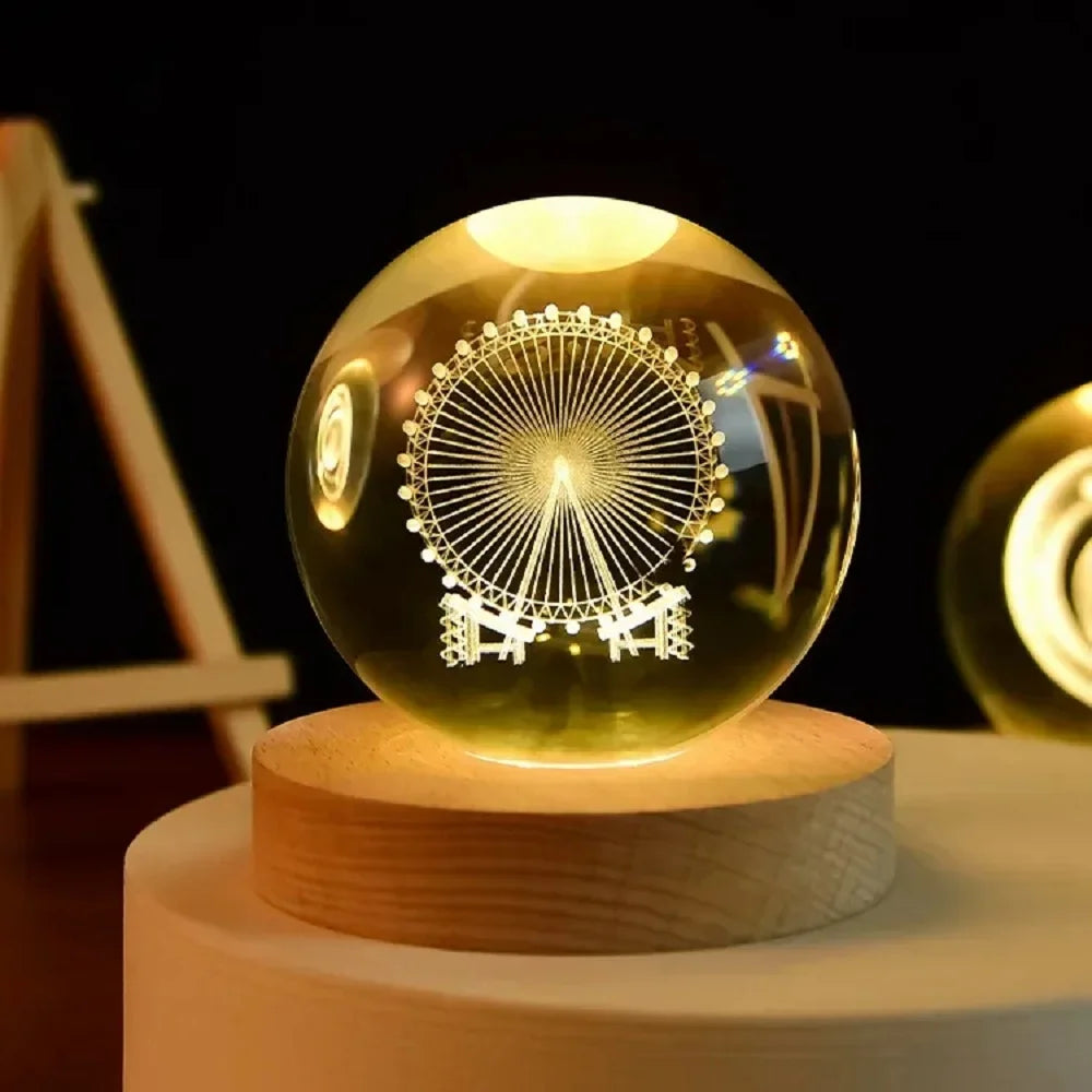 Bola de cristal led night light colorido saturno sistema solar 3d lua candeeiro mesa usb quarto atmosfera lâmpada para aniversário presente do miúdo