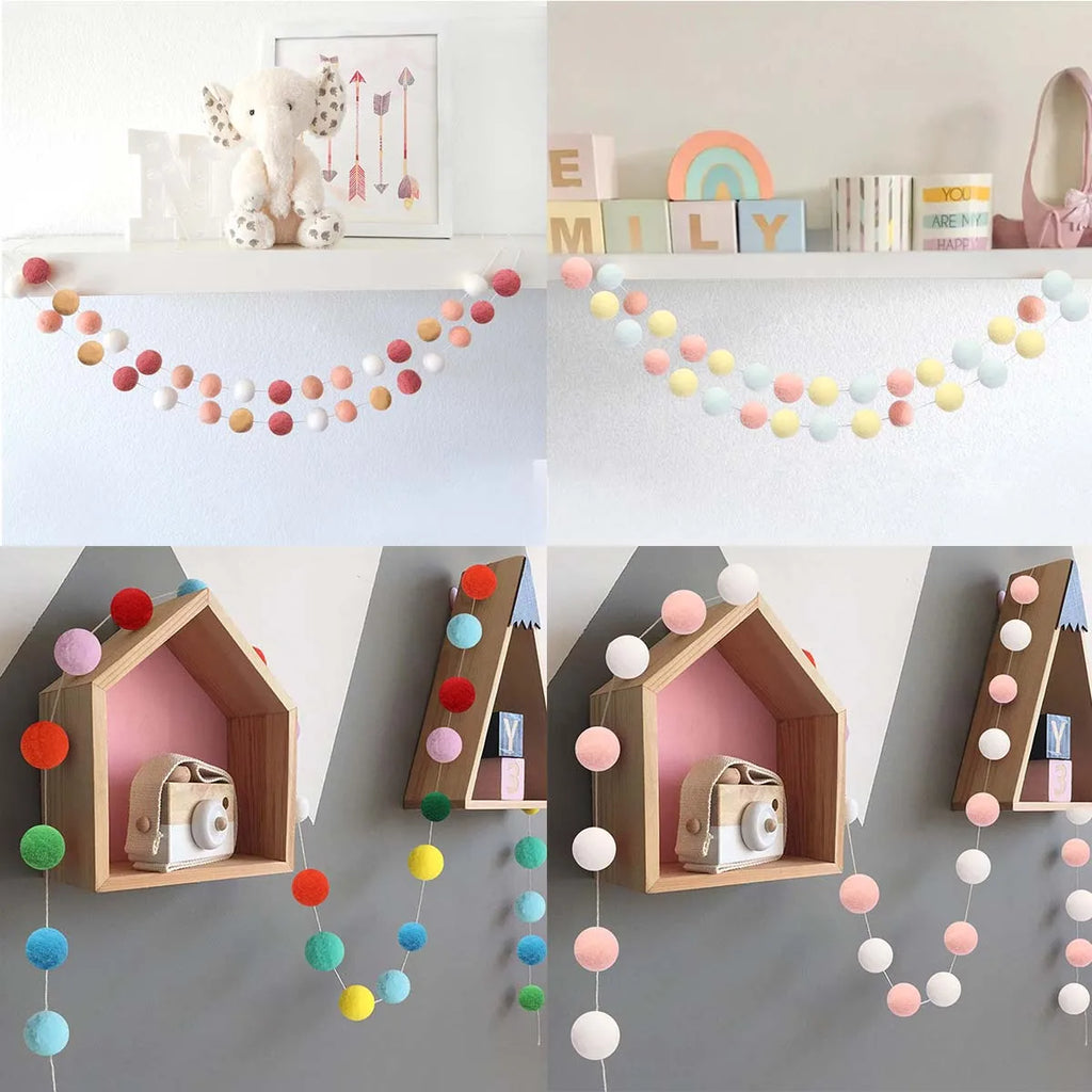 2m bola de feltro guirlanda pompom corda ornamentos para boho casa decoração do quarto chá de bebê aniversário natal decoração da parede