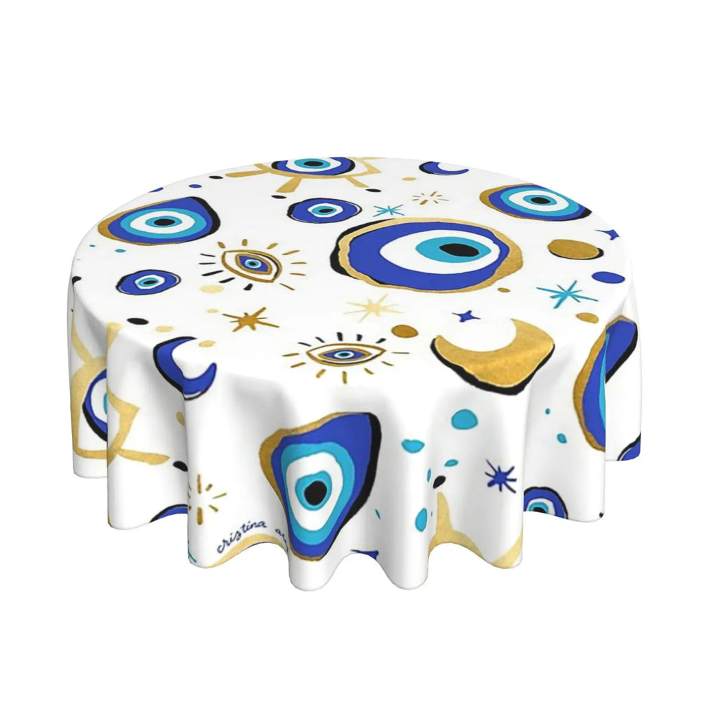 Toalha de mesa redonda de mau olhado, capa de mesa decorativa de tecido, toalha de mesa de 60 polegadas para mesa